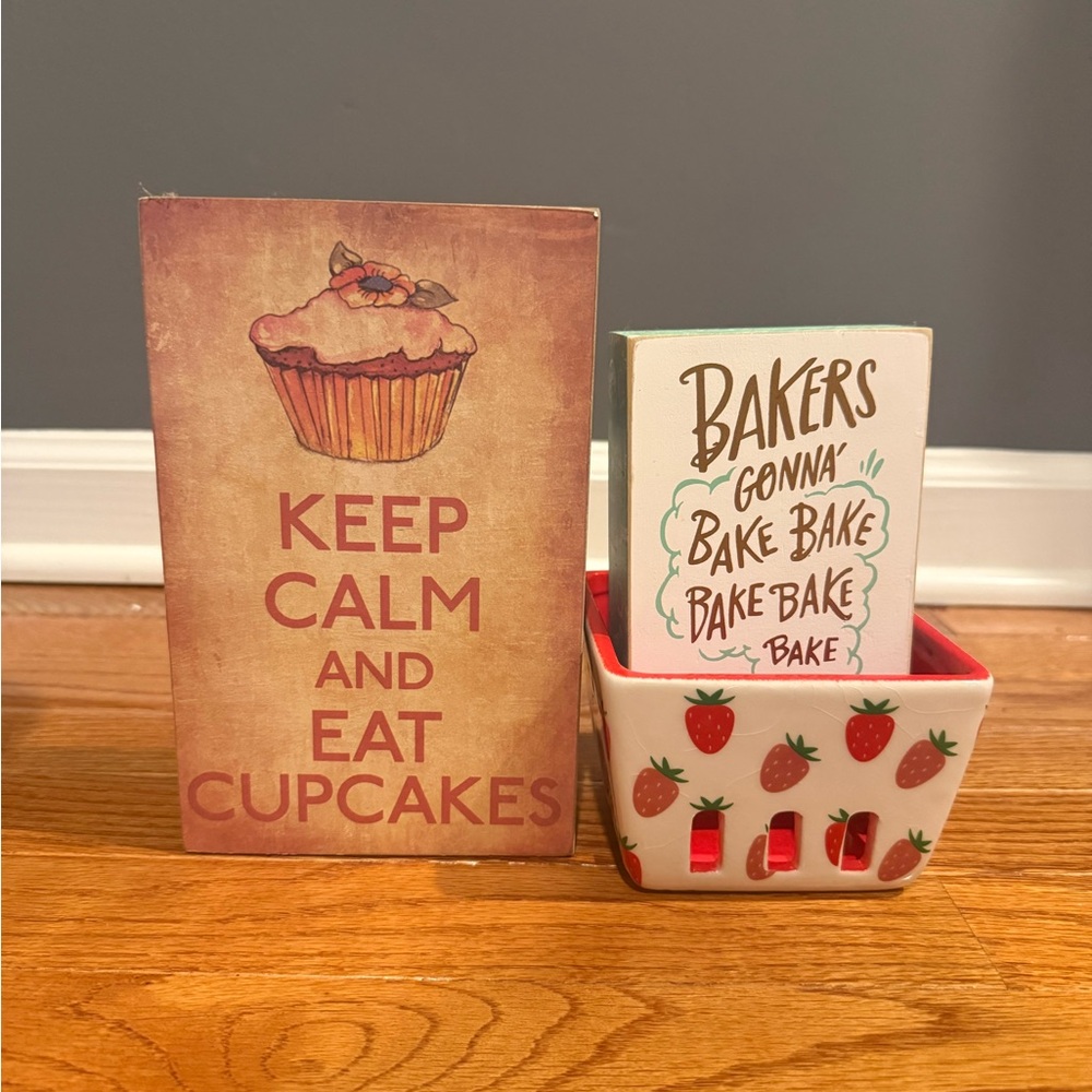 Baking Enthusiast Set - Decorative Signs & Ceramic Basket